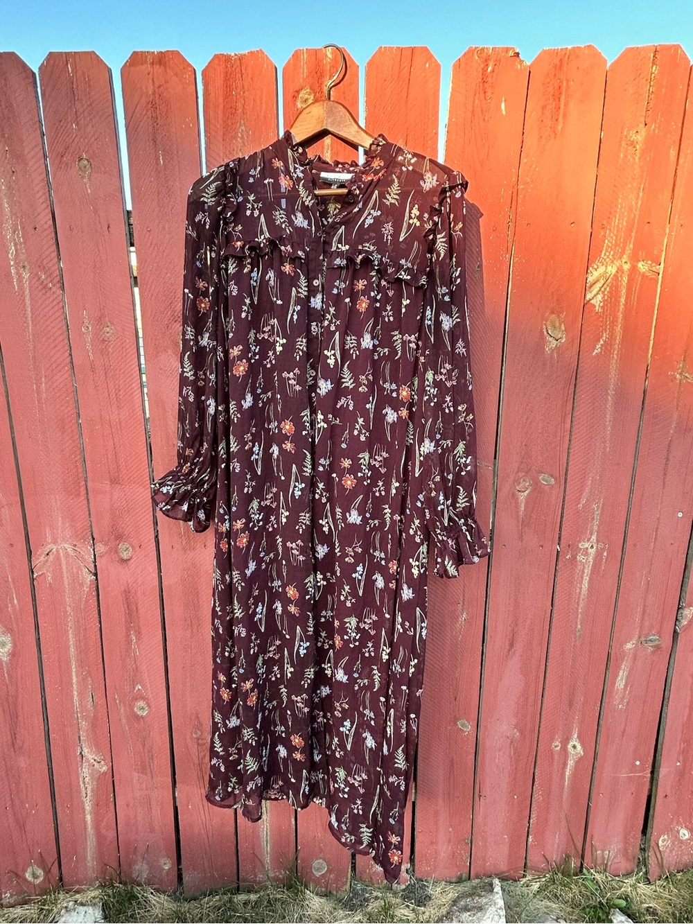 Eloquii Elements Floral Long Sleeve Midi Dress - Burgundy - size 16